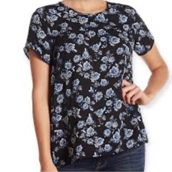 DANIEL Rainn Dr2 Short Pleated Sleeve Floral Print Popover Crewneck Blouse - Picture 1 of 6